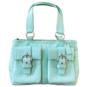 Vintage Coach Aqua Mint Mini Signature Print Satchel Handbag